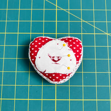 Load image into Gallery viewer, Heart Shaped Patchwork Pincushion - bird
