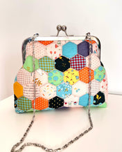 Load image into Gallery viewer, Quilted cotton clutch purse with 6.5" (16.5cm) wide metal frame