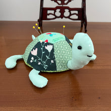 Load image into Gallery viewer, pincushion; cute pincushion; animal pincushion; DIY pincushion; Turtle pincushion, Pins, Walnut crust pincushion, sewing pins