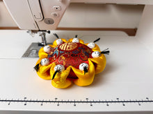 Load image into Gallery viewer, Vintage Pincushion with eight little persons, Silk pincushion - yellow
