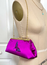 Load image into Gallery viewer, Silk clutch with gold frame and 24" chain - Butterfly