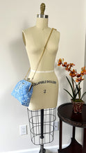 Load image into Gallery viewer, Quilted cotton clutch purse with 8" wide metal frame - blue floral