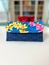 Load image into Gallery viewer, Handmade Hawaiian Bifold Fabric Wallet with 12 Card Slots - Blue