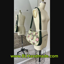 Load and play video in Gallery viewer, Hexagon Patchwork Shoulder Bag - green blossom