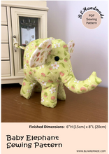 Load image into Gallery viewer, Animal sewing pattern. Elephant PDF pattern; Stuffed elephant sewing pattern; DIY stuffed animal sewing pattern; huggable stuffed elephant; gift for baby shower; DIY toys