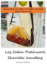 Load image into Gallery viewer, Patchwork Handbag Sewing Pattern; Log Cabin Quilted Bag Pattern; PDF Sewing Pattern for Patchwork Handbag; DIY Patchwork Purse Pattern; Quilting Log Cabin Bag Tutorial; Patchwork Tote Bag PDF Pattern; Log Cabin Quilted Handbag Instructions; Handmade Patchwork Bag Pattern; Modern Log Cabin Quilted Purse Design; Quilted Bag Sewing Project PDF;