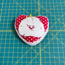 Load image into Gallery viewer, Heart Shaped Patchwork Pincushion - bird