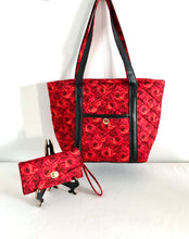 Load image into Gallery viewer, fabric wallets fabric clutch with strap; rose wallets; pink wallets; pink clutch; red roses wallet