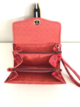 Load image into Gallery viewer, fabric wallets fabric clutch with strap; rose wallets; pink wallets; pink clutch; red roses wallet