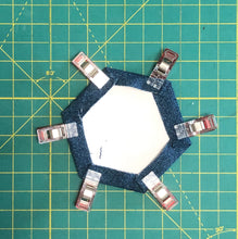 Load image into Gallery viewer, Hexagon patchwork sewing pattern; Denim patchwork pattern; PDF pattern; Patchwork handbag; Sewing pattern; Denim Handbag