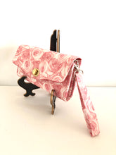 Load image into Gallery viewer, fabric wallets fabric clutch with strap; rose wallets; pink wallets; pink clutch