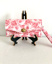 Load image into Gallery viewer, fabric wallets fabric clutch with strap; rose wallets; pink wallets; pink clutch