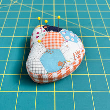 Load image into Gallery viewer, Heart Shaped Patchwork Pincushion - Hexagon
