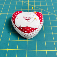 Load image into Gallery viewer, Heart Shaped Patchwork Pincushion - bird
