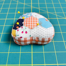 Load image into Gallery viewer, Heart Shaped Patchwork Pincushion - Hexagon
