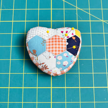 Load image into Gallery viewer, Heart Shaped Patchwork Pincushion - Hexagon
