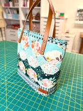 Load image into Gallery viewer, Modern Quilted Hexagon Patch Totes; Hexagon Patchwork Fabric Tote Bags; Quilted Hexagon Shoulder Bags; Handcrafted Hexagon Patchwork Purses; Hexagon Patchwork Eco-Friendly Totes;
