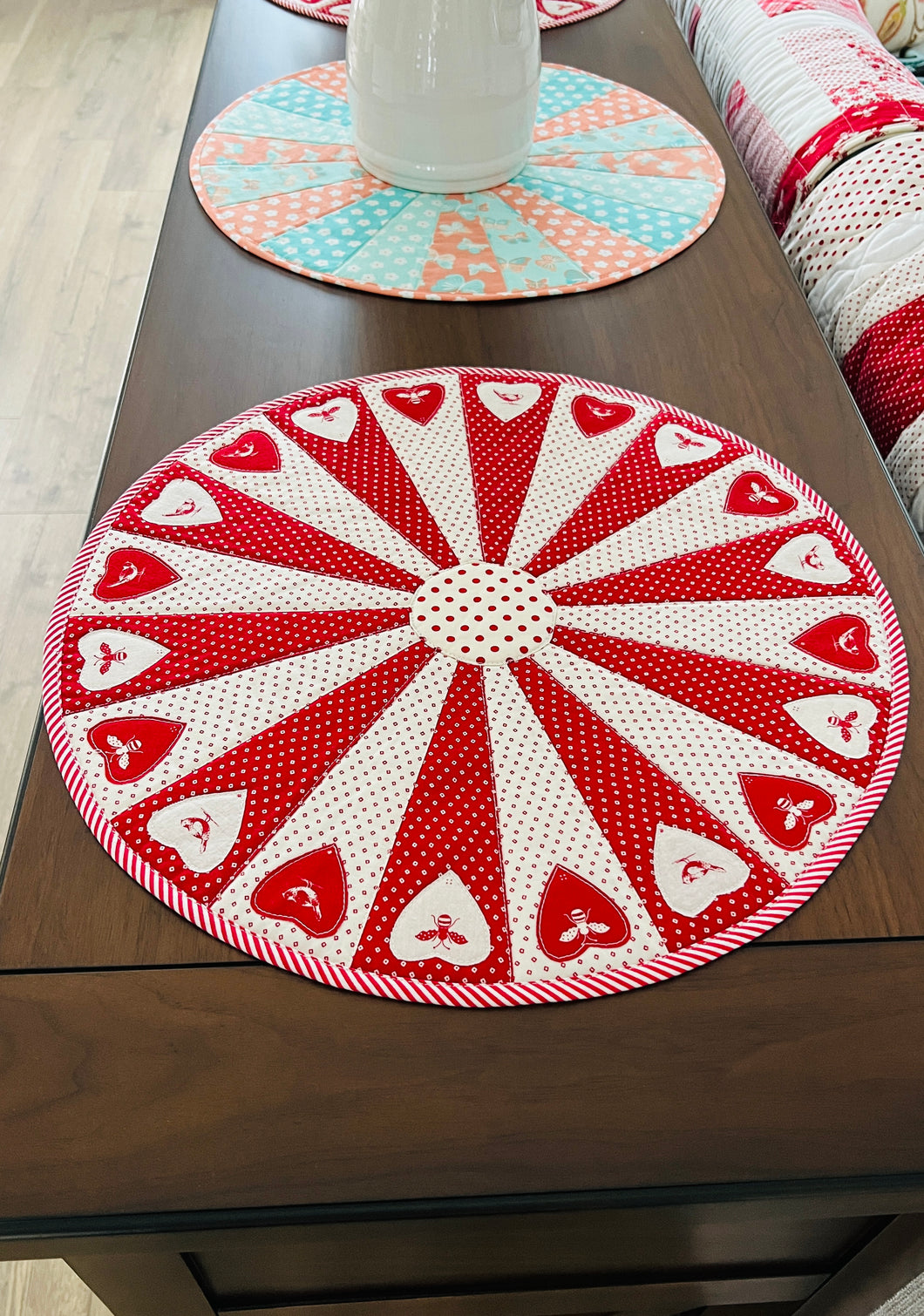 Quilt table topper, Patchwork table topper - love life