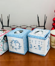 Load image into Gallery viewer, Two tissue boxes with snowman designs on a wooden surface.
