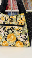 Load image into Gallery viewer, Floral-patterned bag with yellow roses on a black background
