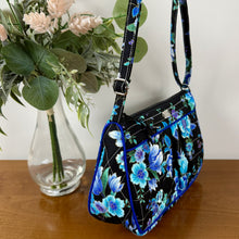 Load image into Gallery viewer, Quilted Small Crossbody Shoulder Bag - Blue Floral
