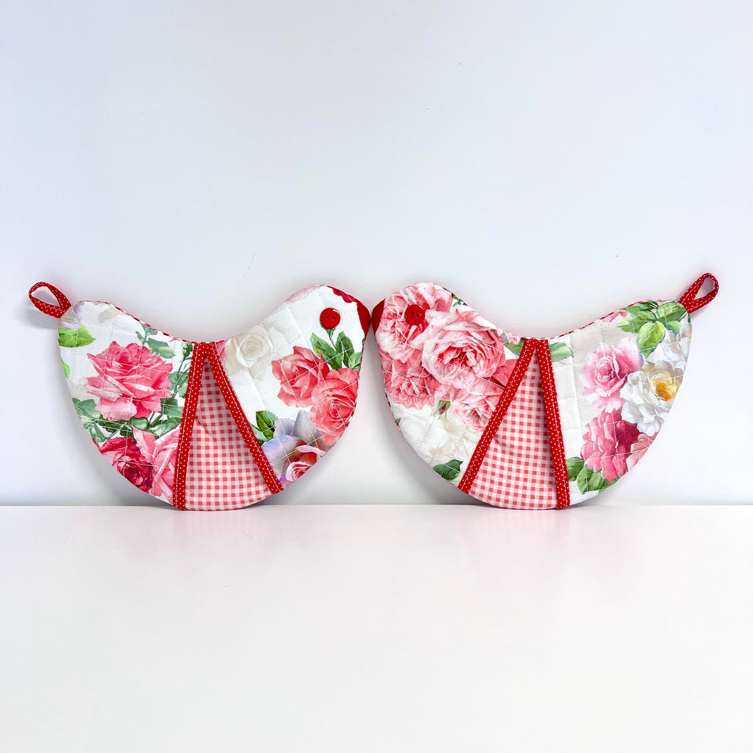 Pick any Pair of Bird-shaped Potholders/Oven Mitts - Flowers