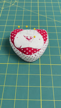 Load and play video in Gallery viewer, Heart Shaped Patchwork Pincushion - bird
