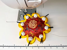 Load and play video in Gallery viewer, Vintage Pincushion with eight little persons, Silk pincushion - gold
