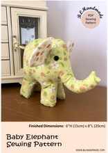 Load image into Gallery viewer, Animal sewing pattern. Elephant PDF pattern; Stuffed elephant sewing pattern; DIY stuffed animal sewing pattern; huggable stuffed elephant; gift for baby shower; DIY toys
