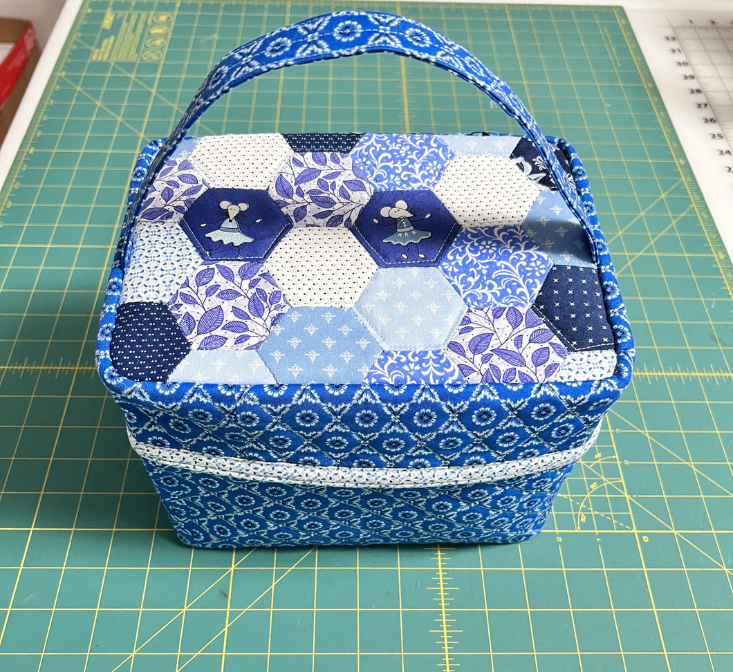 Patchwork Quilt Box Bag - Blue