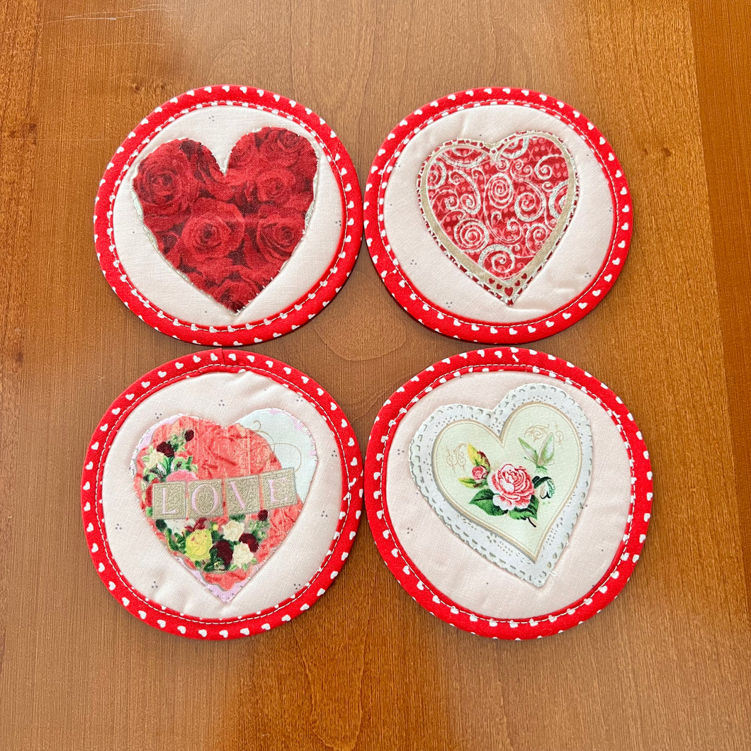 Set of 4 Heart Shaped Patchwork Cup Coasters