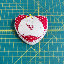 Load image into Gallery viewer, Heart Shaped Patchwork Pincushion - bird
