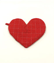 Load image into Gallery viewer, Heart-shaped  potholders; oven mitts - red hearts
