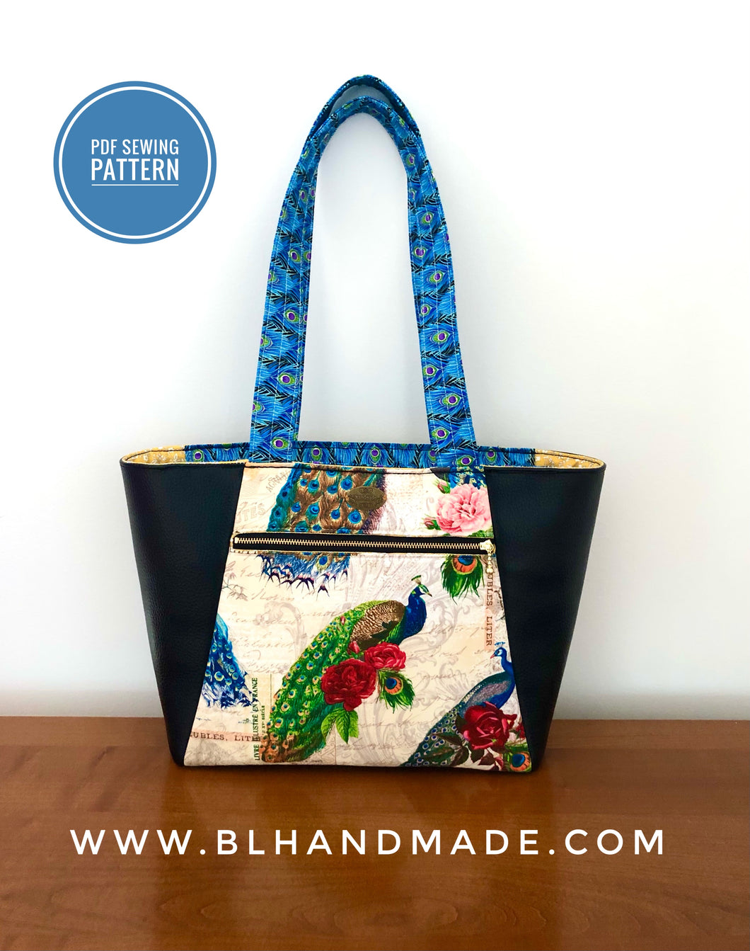 Peacock Tote Bag Sewing Pattern- Two sizes