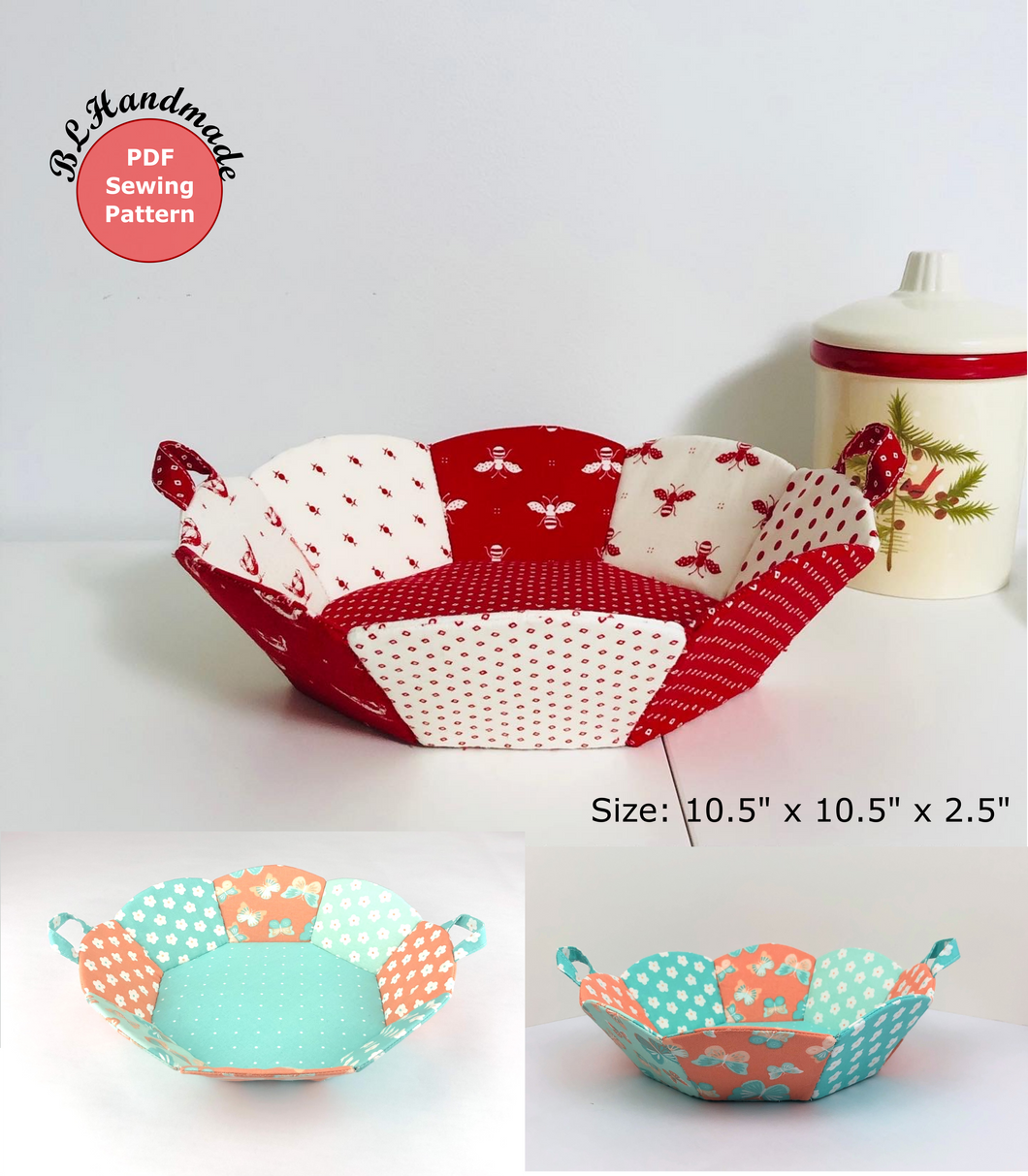 Octagon Basket PDF Sewing Pattern; fabric basket sewing pattern