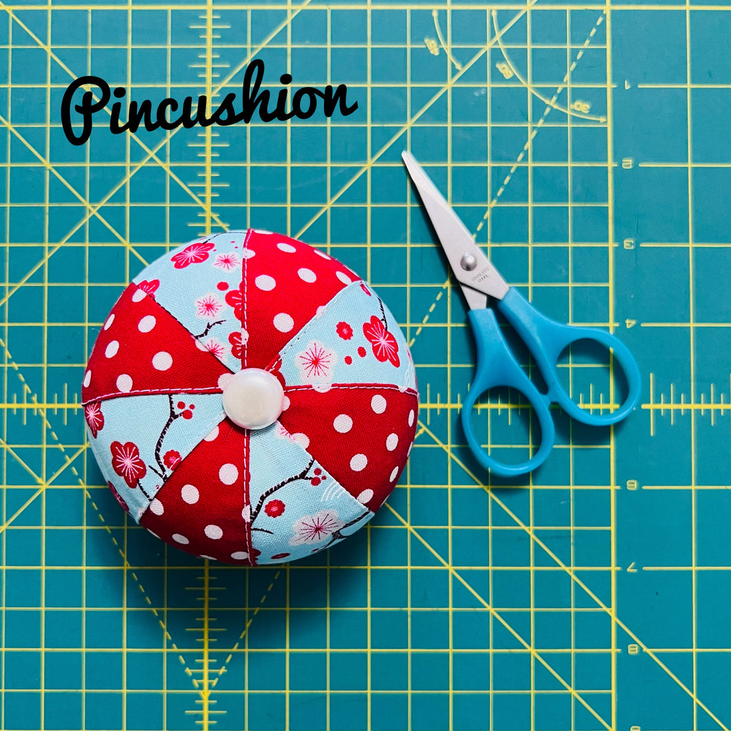Red Floral Patchwork Pincushion