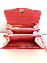 Load image into Gallery viewer, fabric wallets fabric clutch with strap; rose wallets; pink wallets; pink clutch
